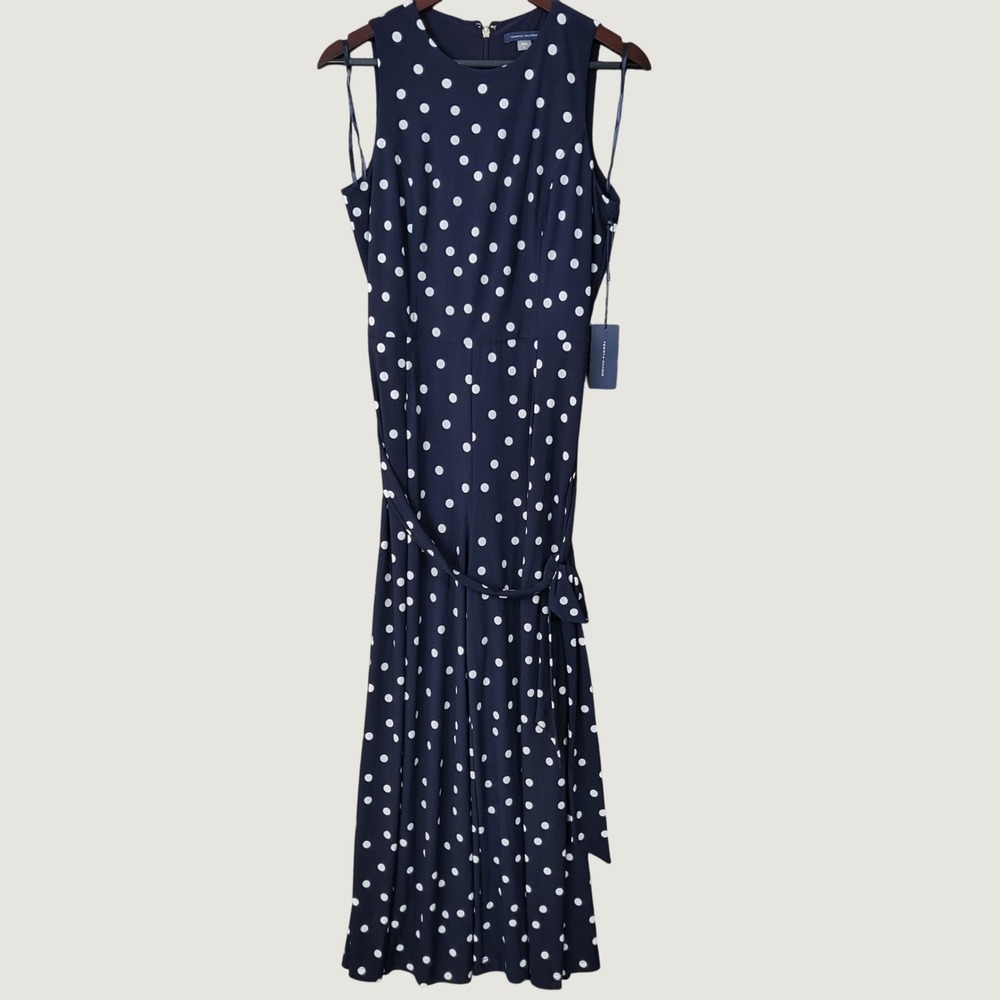 Tommy Hilfiger Jumpsuit Womens 6 Navy Polka Dot NWT Sleeveless Wide Leg Belted